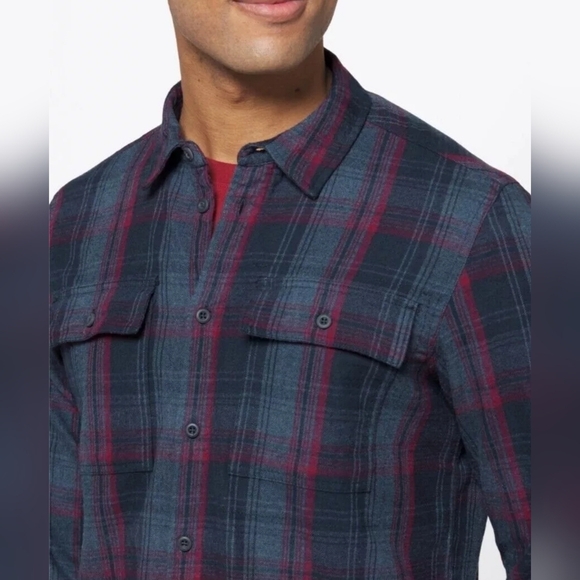 Prana Glover Park Men's Lined Flannel Shirt Jacket Plaid, Dark Sky, SMALL - Picture 3 of 13